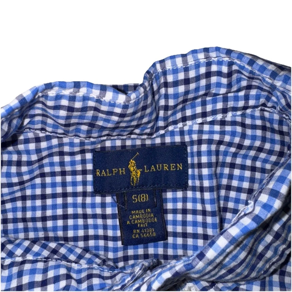 Ralph Lauren Boys' Blue Checkered Button Down‎ Shirt Size Small 8